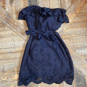 Milly blue scalloped strapless dress. Size 6.